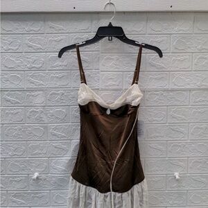 BUCI - handmade in NYC <3 - Brown and White Dress with Spaghetti Straps - Small
